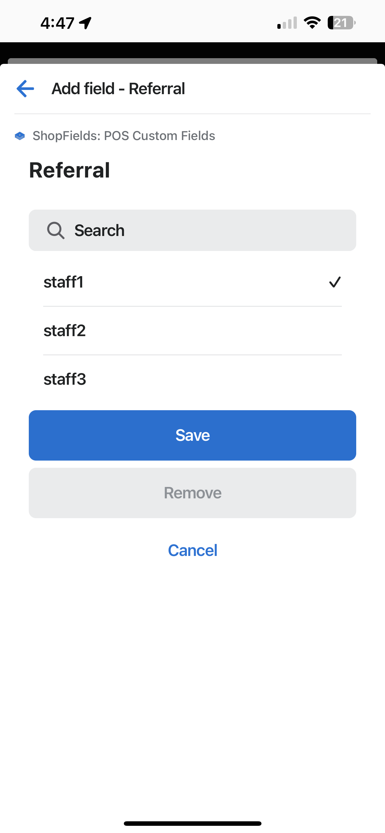 screenshot of custom fields shopify app with list configured