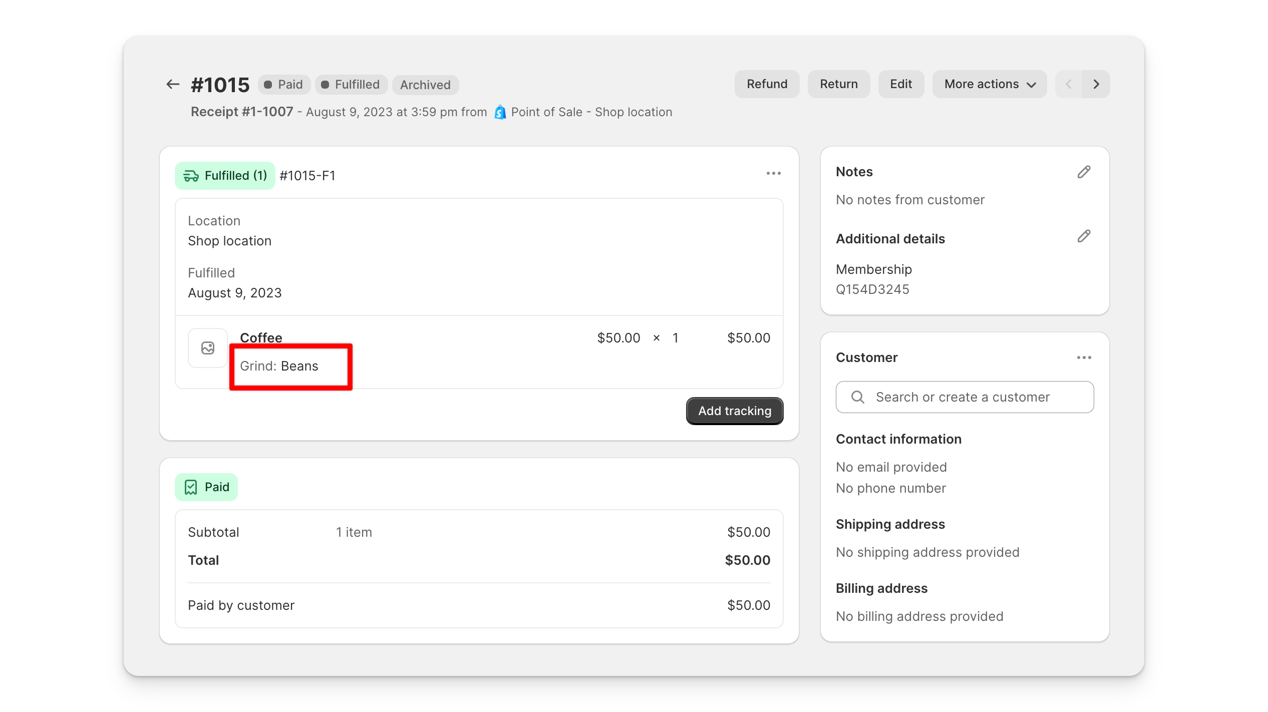 highlighting order attributes on completed order